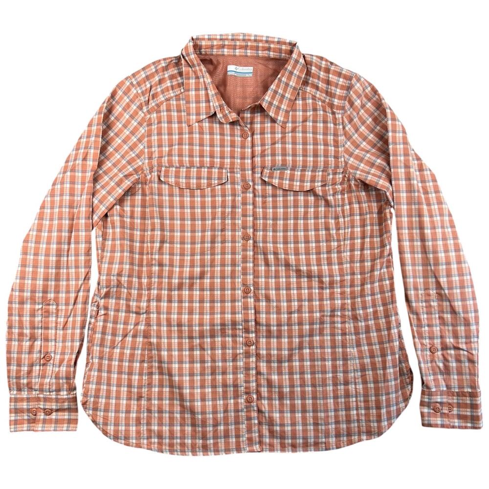 Columbia Omni-Shade Plaid Button Down Hiking Fishing Shirt UPF Vented Womens XL